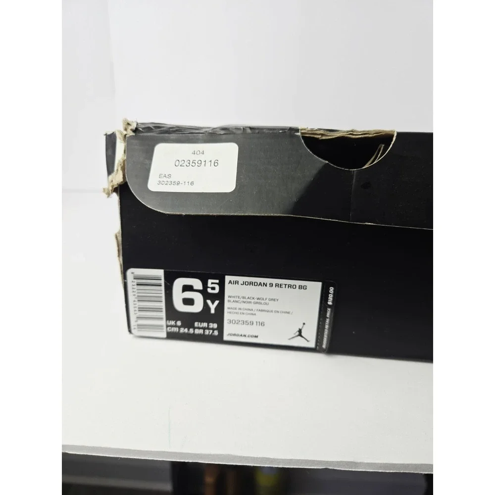 Nike Air Jordan 9 Retro‎ BG white black grey 6.5 youth